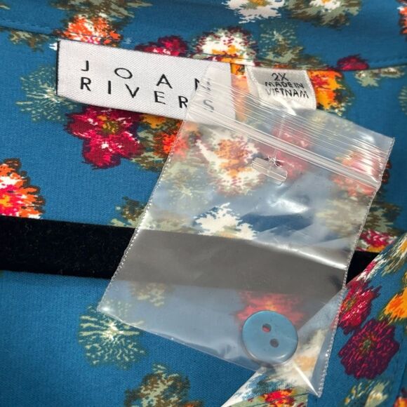 Joan Rivers Turquoise Blue Floral Button Down Blouse Size 2X - Picture 2 of 4